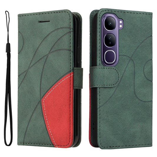 For vivo V40 Lite (Indonesia) 5G / V40 Lite (Indonesia) 4G Case Color Splicing Leather Phone Cover Wallet Stand - Green