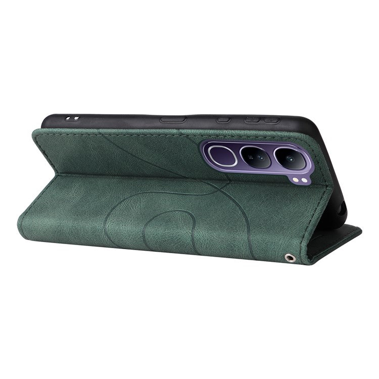 For vivo V40 Lite (Indonesia) 5G / V40 Lite (Indonesia) 4G Case Color Splicing Leather Phone Cover Wallet Stand - Green