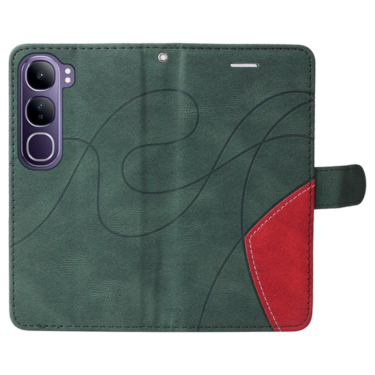 For vivo V40 Lite (Indonesia) 5G / V40 Lite (Indonesia) 4G Case Color Splicing Leather Phone Cover Wallet Stand - Green