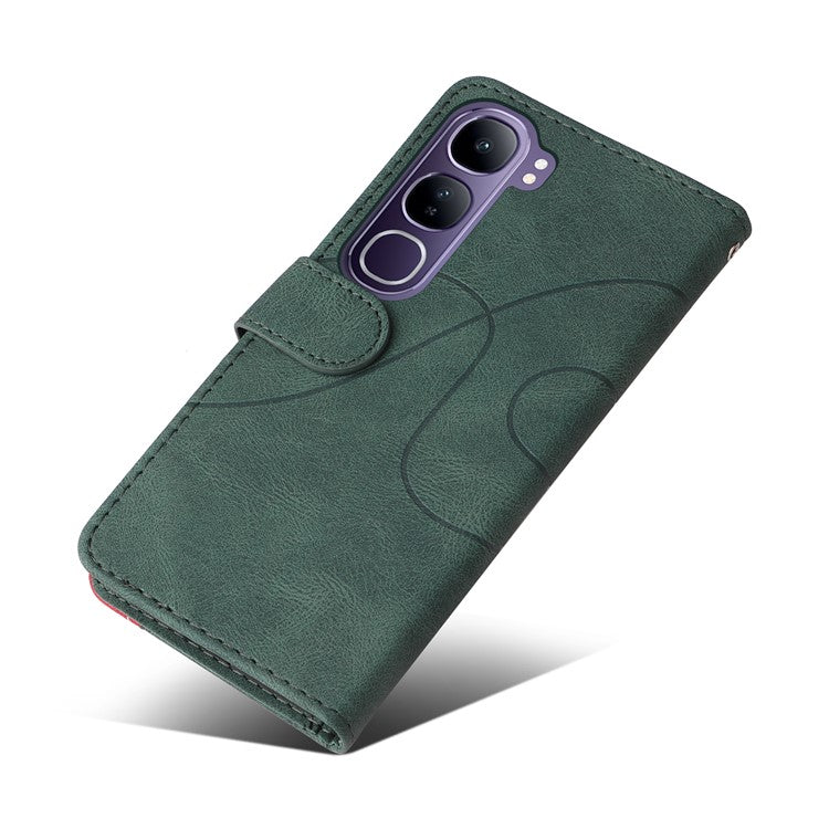 For vivo V40 Lite (Indonesia) 5G / V40 Lite (Indonesia) 4G Case Color Splicing Leather Phone Cover Wallet Stand - Green