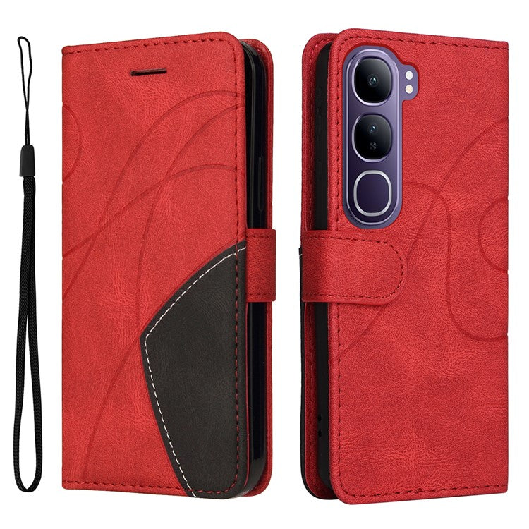 For vivo V40 Lite (Indonesia) 5G / V40 Lite (Indonesia) 4G Case Color Splicing Leather Phone Cover Wallet Stand - Red