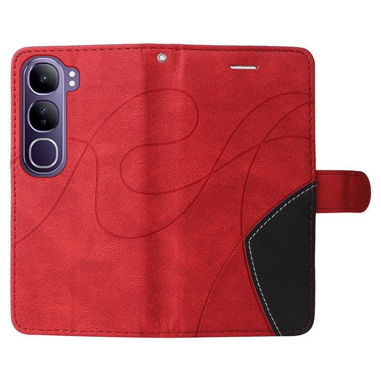 For vivo V40 Lite (Indonesia) 5G / V40 Lite (Indonesia) 4G Case Color Splicing Leather Phone Cover Wallet Stand - Red