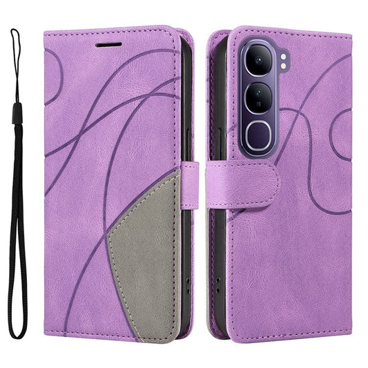 For vivo V40 Lite (Indonesia) 5G / V40 Lite (Indonesia) 4G Case Color Splicing Leather Phone Cover Wallet Stand - Light Purple