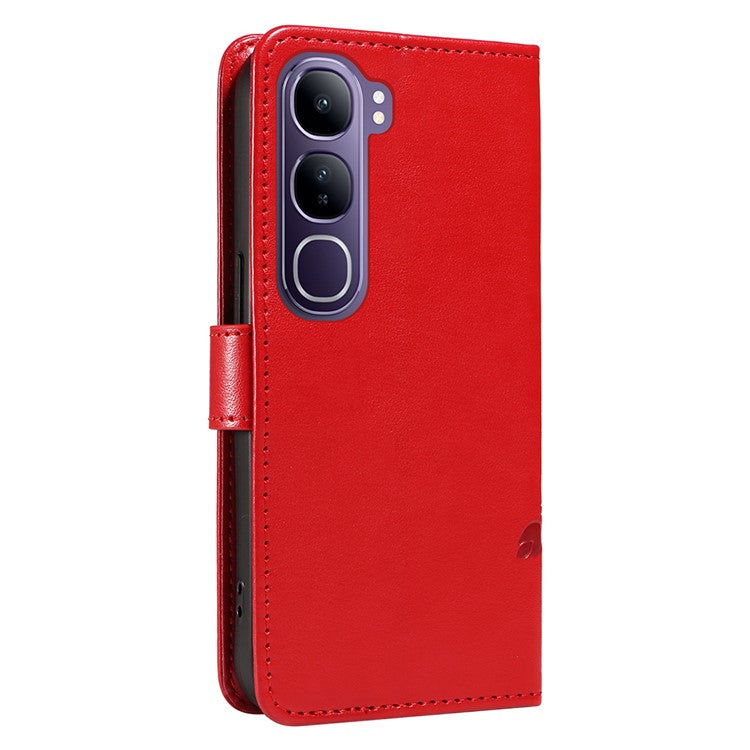 For vivo V40 Lite (Indonesia) 5G / V40 Lite (Indonesia) 4G Case Flower Pattern PU Leather Wallet Phone Cover - Red
