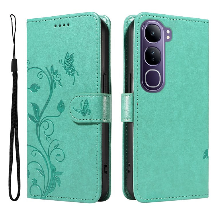 For vivo V40 Lite (Indonesia) 5G / V40 Lite (Indonesia) 4G Case Flower Pattern PU Leather Wallet Phone Cover - Green