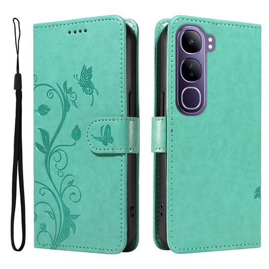 For vivo V40 Lite (Indonesia) 5G / V40 Lite (Indonesia) 4G Case Flower Pattern PU Leather Wallet Phone Cover - Green