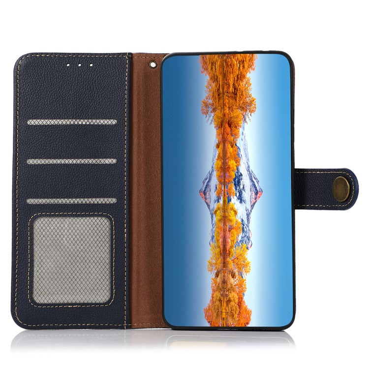 KHAZNEH For Google Pixel 9a Case Genuine Cow Leather Wallet Phone Cover - Blue