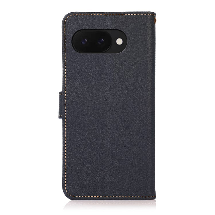 KHAZNEH For Google Pixel 9a Case Genuine Cow Leather Wallet Phone Cover - Blue
