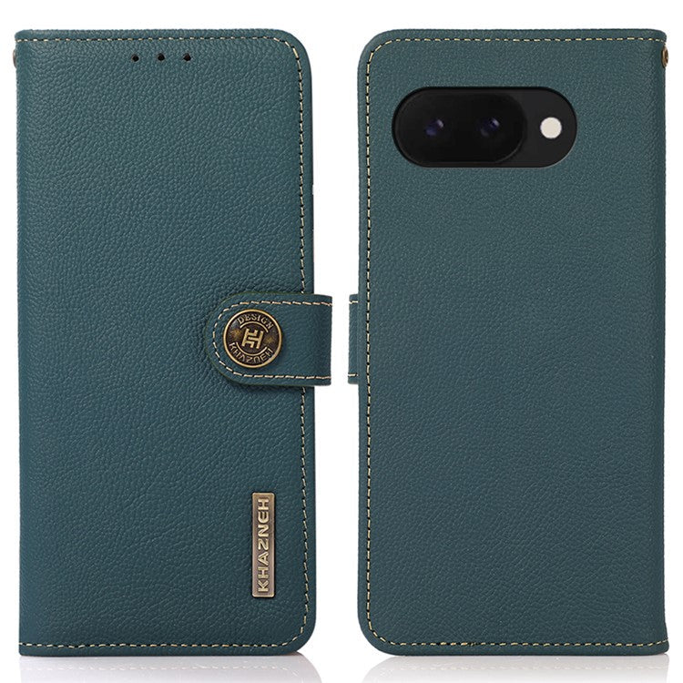 KHAZNEH For Google Pixel 9a Case Genuine Cow Leather Wallet Phone Cover - Green