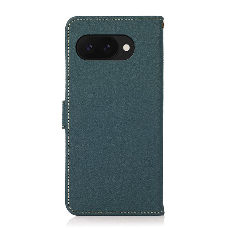 KHAZNEH For Google Pixel 9a Case Genuine Cow Leather Wallet Phone Cover - Green