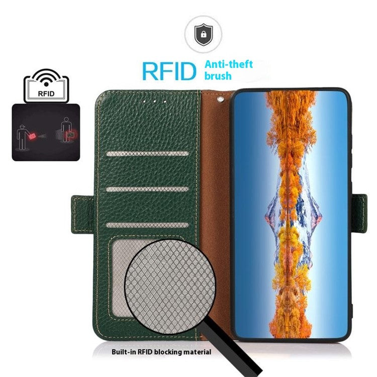 KHAZNEH For Google Pixel 9a Phone Case Genuine Cow Leather Cover RFID Blocking - Green