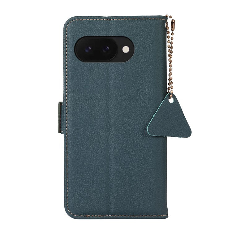 TJ For Google Pixel 9a Case RFID Blocking Genuine Cow Leather Phone Cover - Green