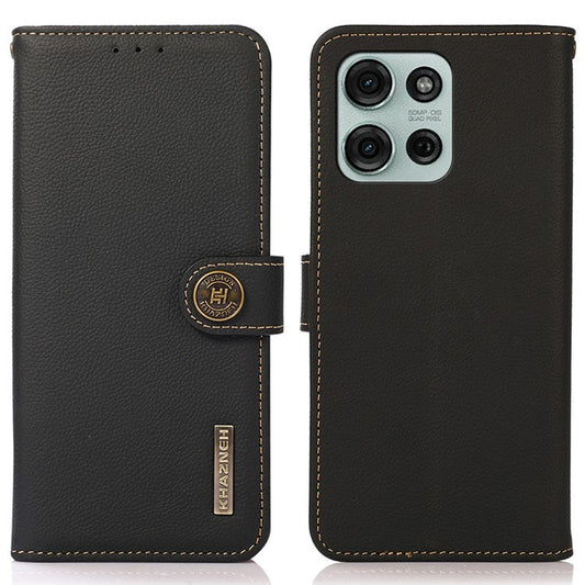 KHAZNEH For Motorola Motorola Moto G75 5G Case Genuine Cow Leather Wallet Phone Cover - Black
