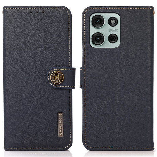 KHAZNEH For Motorola Motorola Moto G75 5G Case Genuine Cow Leather Wallet Phone Cover - Blue