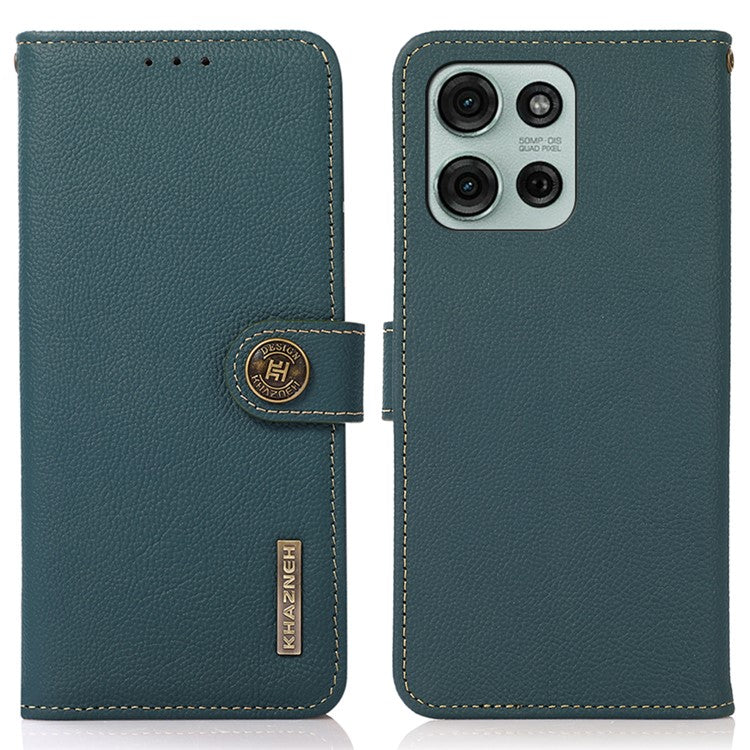 KHAZNEH For Motorola Motorola Moto G75 5G Case Genuine Cow Leather Wallet Phone Cover - Green