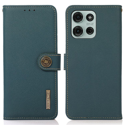 KHAZNEH For Motorola Motorola Moto G75 5G Case Genuine Cow Leather Wallet Phone Cover - Green