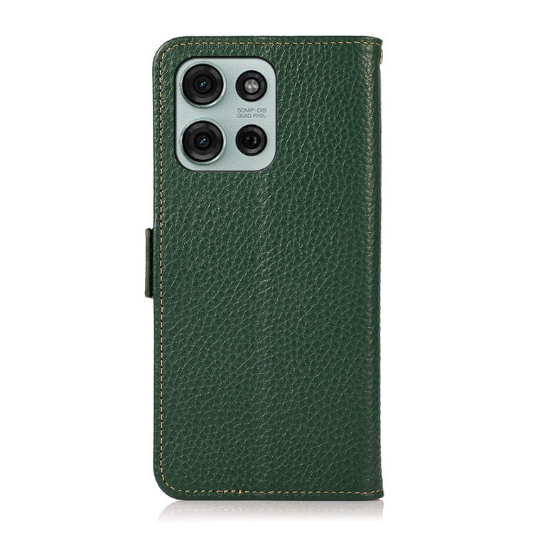 KHAZNEH For Motorola Moto G75 5G Phone Case Genuine Cow Leather Cover RFID Blocking - Green