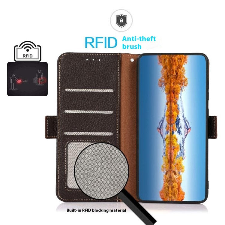 KHAZNEH For Motorola Moto G75 5G Phone Case Genuine Cow Leather Cover RFID Blocking - Brown