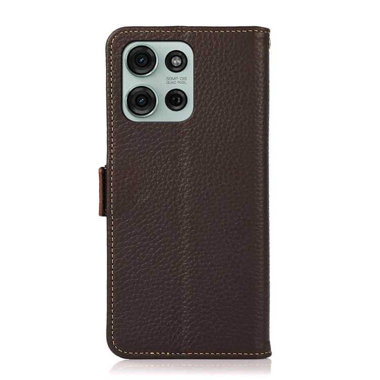 KHAZNEH For Motorola Moto G75 5G Phone Case Genuine Cow Leather Cover RFID Blocking - Brown