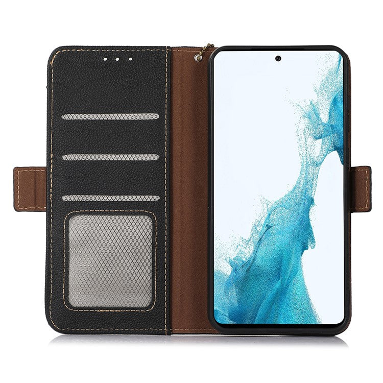 TJ For Motorola Moto G75 5G Case RFID Blocking Genuine Cow Leather Phone Cover - Black