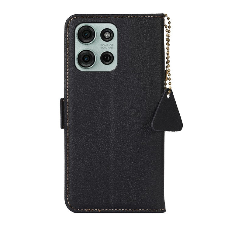 TJ For Motorola Moto G75 5G Case RFID Blocking Genuine Cow Leather Phone Cover - Black