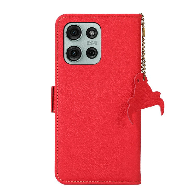 TJ For Motorola Moto G75 5G Case RFID Blocking Genuine Cow Leather Phone Cover - Red