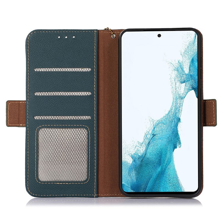 TJ For Motorola Moto G75 5G Case RFID Blocking Genuine Cow Leather Phone Cover - Green