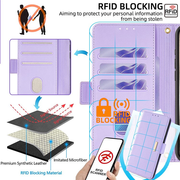 For Google Pixel 8 Pro Leather Wallet Case RFID Blocking Stand Cover with Hand Strap - Purple