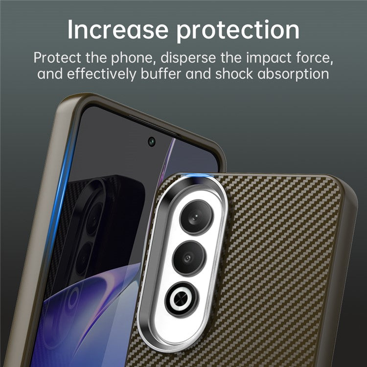For Oppo K12 / OnePlus Nord CE4 5G Case Cell Phone Hybrid Back Cover Carbon Fiber Texture - Brown
