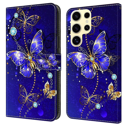 For Samsung Galaxy S25 Ultra Case 3D Pattern PU Leather Wallet Phone Cover with Stand - Diamond Butterfly