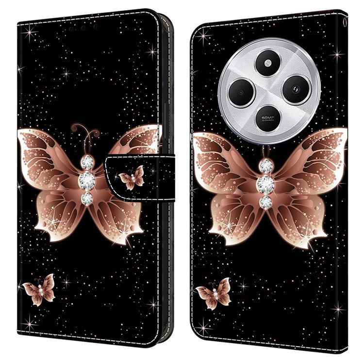 Phone Case For Xiaomi Redmi 14C 4G / 14R 5G / Poco C75 4G 3D Pattern PU Leather Wallet Phone Cover with Stand - Pink Diamond Butterfly