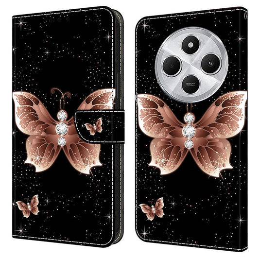 Phone Case For Xiaomi Redmi 14C 4G / 14R 5G / Poco C75 4G 3D Pattern PU Leather Wallet Phone Cover with Stand - Pink Diamond Butterfly