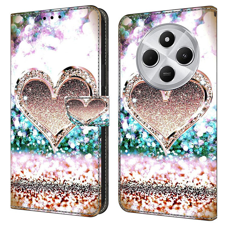 Phone Case For Xiaomi Redmi 14C 4G / 14R 5G / Poco C75 4G 3D Pattern PU Leather Wallet Phone Cover with Stand - Pink Diamond Heart
