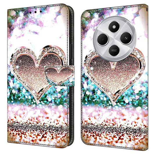 Phone Case For Xiaomi Redmi 14C 4G / 14R 5G / Poco C75 4G 3D Pattern PU Leather Wallet Phone Cover with Stand - Pink Diamond Heart