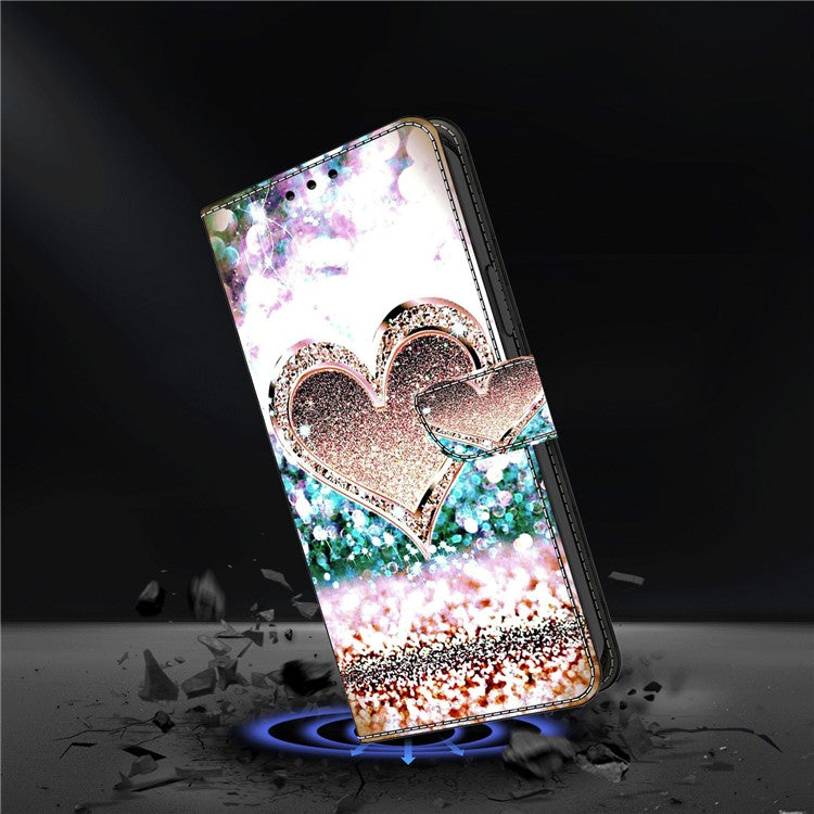 Phone Case For Xiaomi Redmi 14C 4G / 14R 5G / Poco C75 4G 3D Pattern PU Leather Wallet Phone Cover with Stand - Pink Diamond Heart