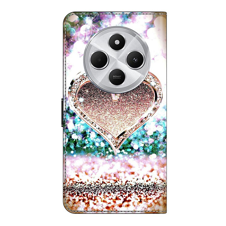 Phone Case For Xiaomi Redmi 14C 4G / 14R 5G / Poco C75 4G 3D Pattern PU Leather Wallet Phone Cover with Stand - Pink Diamond Heart