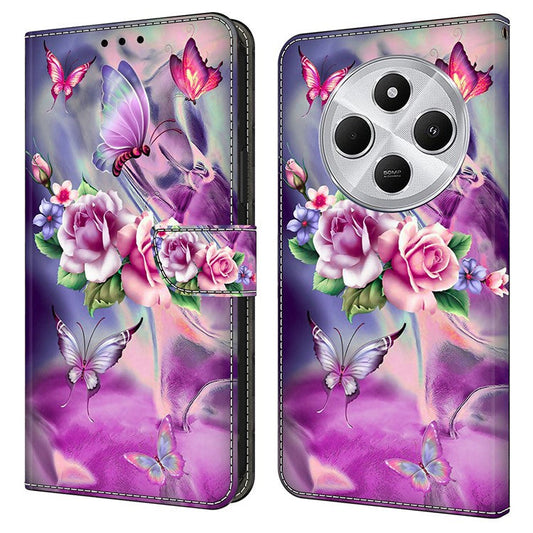 Phone Case For Xiaomi Redmi 14C 4G / 14R 5G / Poco C75 4G 3D Pattern PU Leather Wallet Phone Cover with Stand - Butterflies  /  Flowers