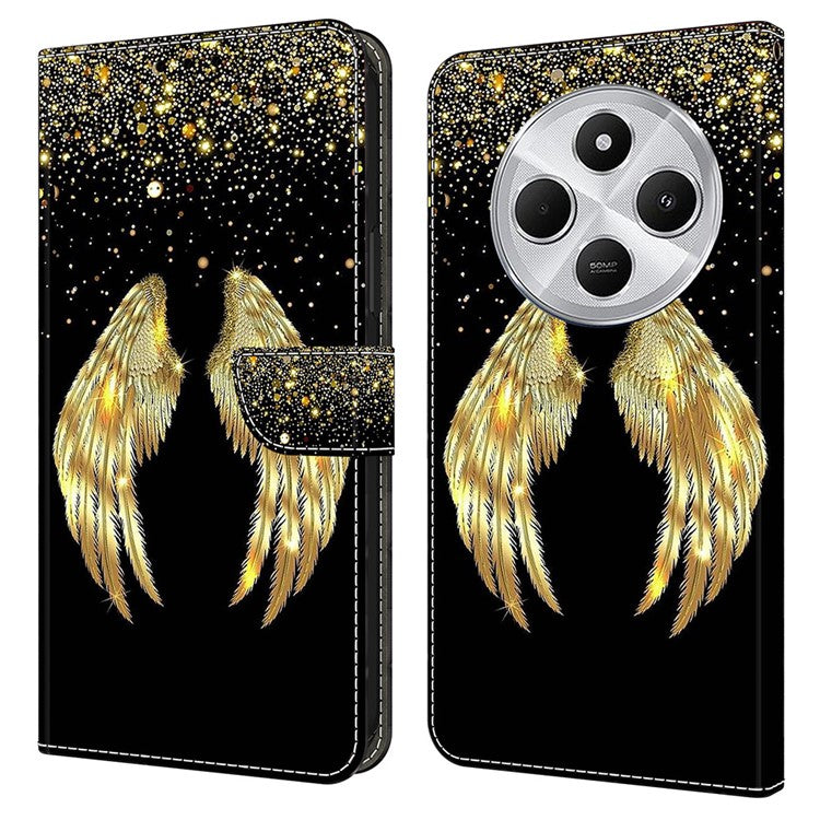 Phone Case For Xiaomi Redmi 14C 4G / 14R 5G / Poco C75 4G 3D Pattern PU Leather Wallet Phone Cover with Stand - Gold Wing