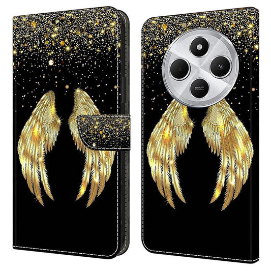 Phone Case For Xiaomi Redmi 14C 4G / 14R 5G / Poco C75 4G 3D Pattern PU Leather Wallet Phone Cover with Stand - Gold Wing