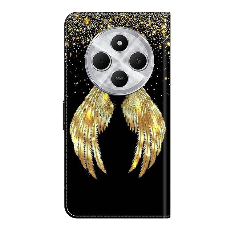 Phone Case For Xiaomi Redmi 14C 4G / 14R 5G / Poco C75 4G 3D Pattern PU Leather Wallet Phone Cover with Stand - Gold Wing