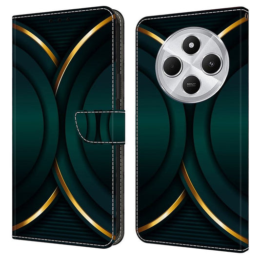 Phone Case For Xiaomi Redmi 14C 4G / 14R 5G / Poco C75 4G 3D Pattern PU Leather Wallet Phone Cover with Stand - Gold Contour