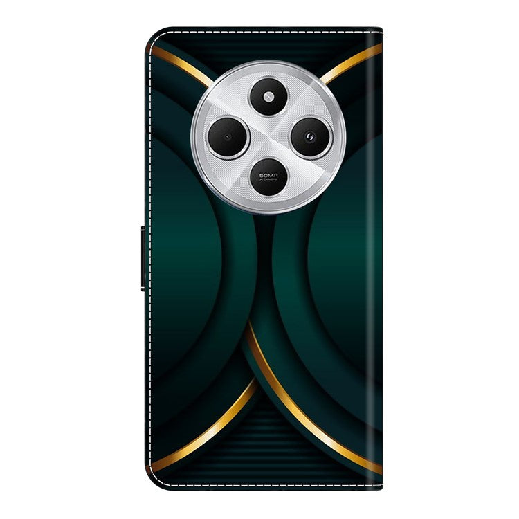 Phone Case For Xiaomi Redmi 14C 4G / 14R 5G / Poco C75 4G 3D Pattern PU Leather Wallet Phone Cover with Stand - Gold Contour