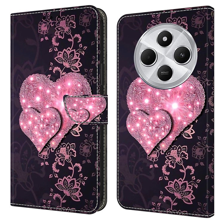 Phone Case For Xiaomi Redmi 14C 4G / 14R 5G / Poco C75 4G 3D Pattern PU Leather Wallet Phone Cover with Stand - Lace Hearts