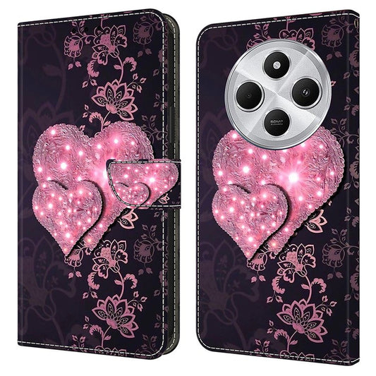 Phone Case For Xiaomi Redmi 14C 4G / 14R 5G / Poco C75 4G 3D Pattern PU Leather Wallet Phone Cover with Stand - Lace Hearts