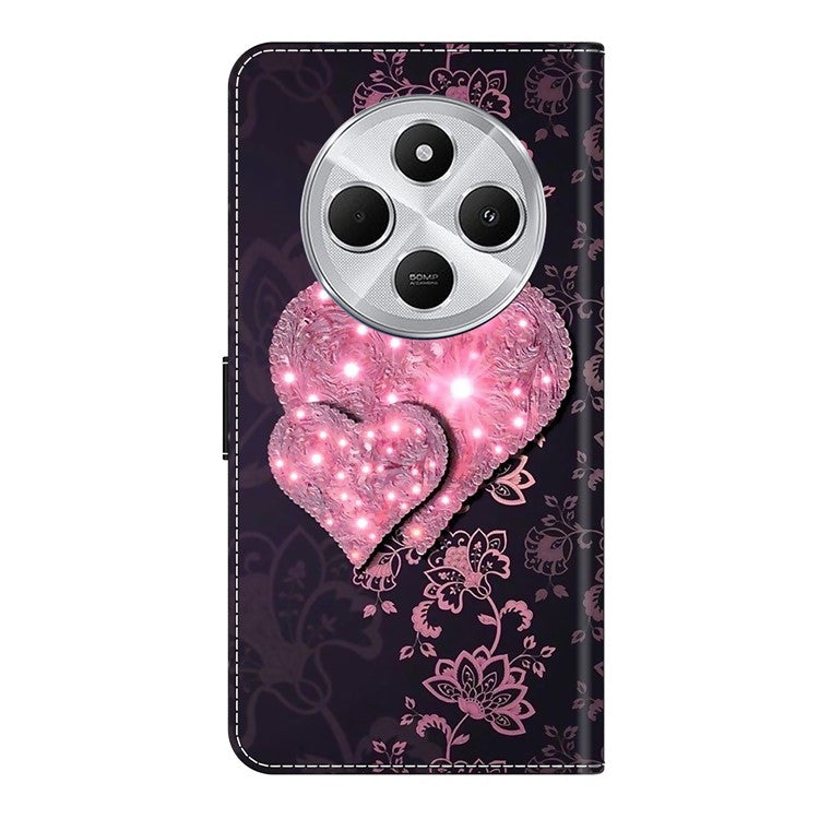 Phone Case For Xiaomi Redmi 14C 4G / 14R 5G / Poco C75 4G 3D Pattern PU Leather Wallet Phone Cover with Stand - Lace Hearts