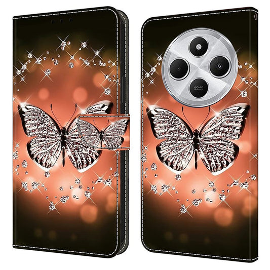 Phone Case For Xiaomi Redmi 14C 4G / 14R 5G / Poco C75 4G 3D Pattern PU Leather Wallet Phone Cover with Stand - Crystal Butterfly