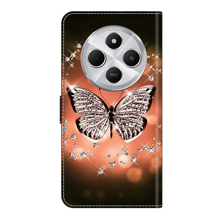 Phone Case For Xiaomi Redmi 14C 4G / 14R 5G / Poco C75 4G 3D Pattern PU Leather Wallet Phone Cover with Stand - Crystal Butterfly