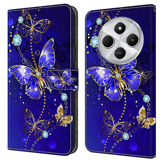 Phone Case For Xiaomi Redmi 14C 4G / 14R 5G / Poco C75 4G 3D Pattern PU Leather Wallet Phone Cover with Stand - Diamond Butterfly