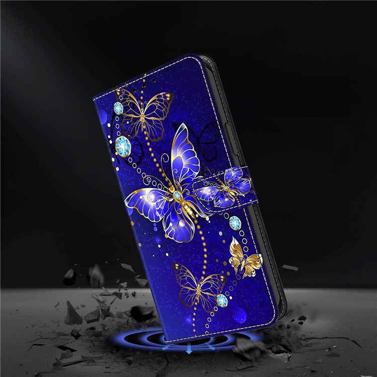 Phone Case For Xiaomi Redmi 14C 4G / 14R 5G / Poco C75 4G 3D Pattern PU Leather Wallet Phone Cover with Stand - Diamond Butterfly