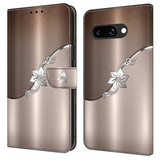 For Google Pixel 9a Case Magnetic Clasp 3D Pattern Leather Wallet Phone Cover - Silver Flower